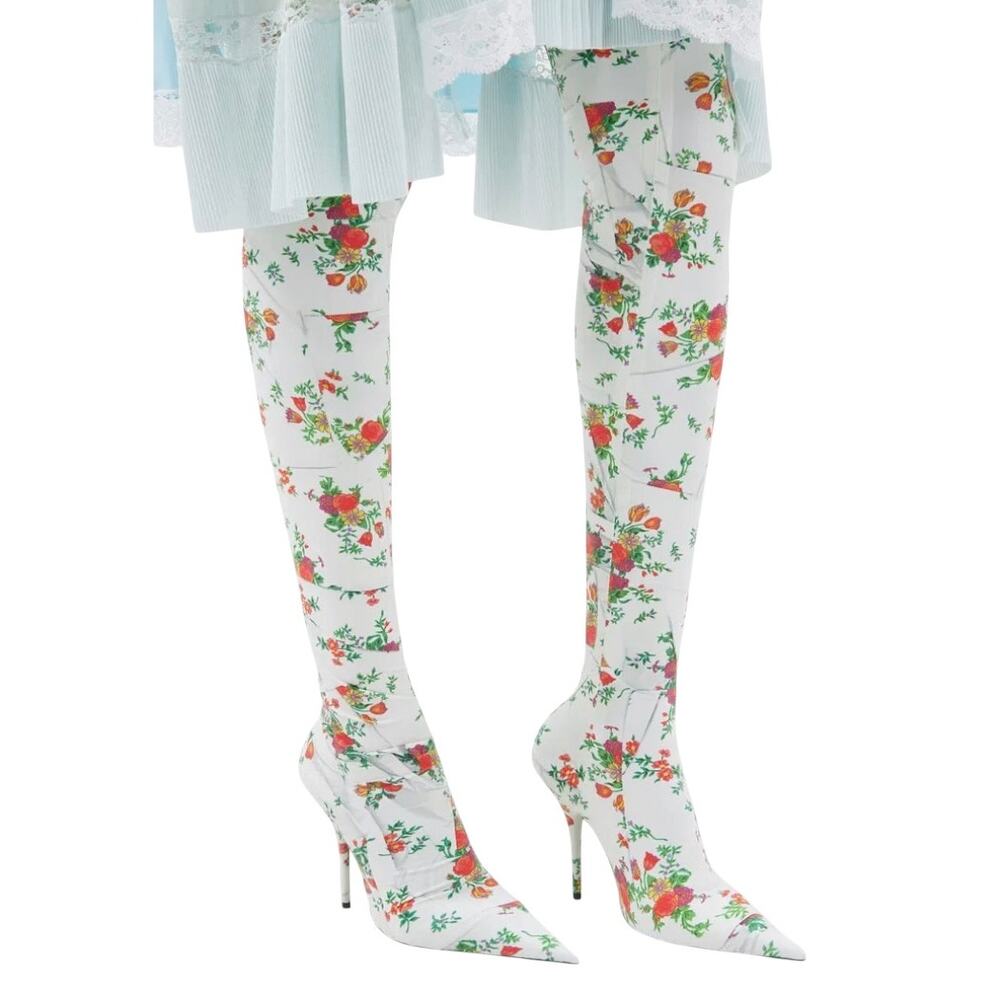 Balenciaga Naked Floral Knife Thigh High Boots 37 Rare W22 Sock Stiletto
